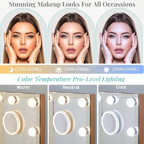 LUXFURNI Large Hollywood Vanity Mirror with 18 LED Bulbs