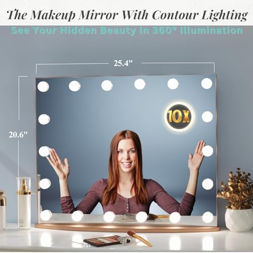 LUXFURNI Large Hollywood Vanity Mirror with 18 LED Bulbs