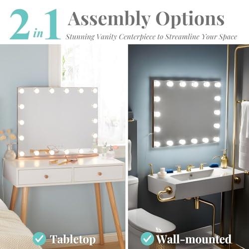 LUXFURNI Large Hollywood Vanity Mirror with 18 LED Bulbs
