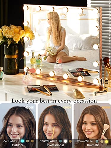 LUXFURNI Large Hollywood Vanity Mirror with 18 LED Bulbs