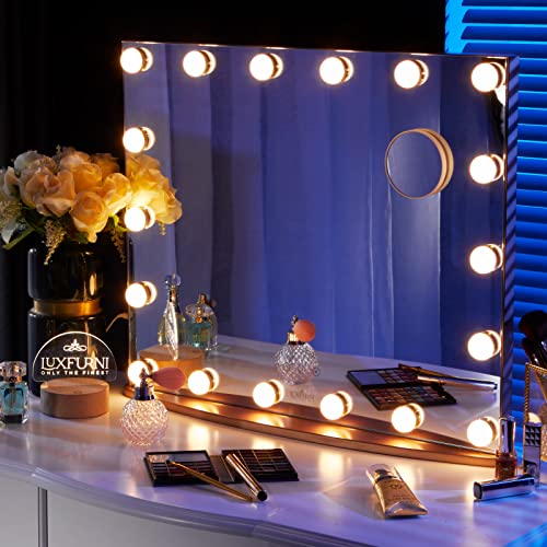 LUXFURNI Large Hollywood Vanity Mirror with 18 LED Bulbs