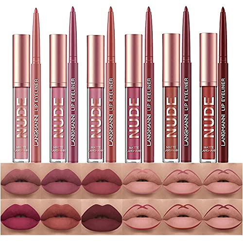 12pc Matte Liquid Lipstick & Liner Set - Nude