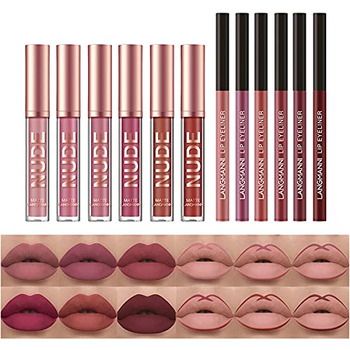 12pc Matte Liquid Lipstick & Liner Set - Nude