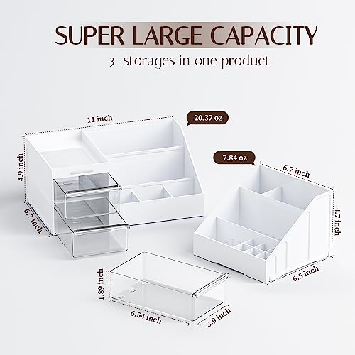 Large Capacity Makeup Organizer for Vanity in White/Clear
