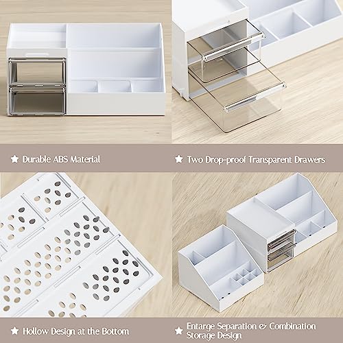 Large Capacity Makeup Organizer for Vanity in White/Clear