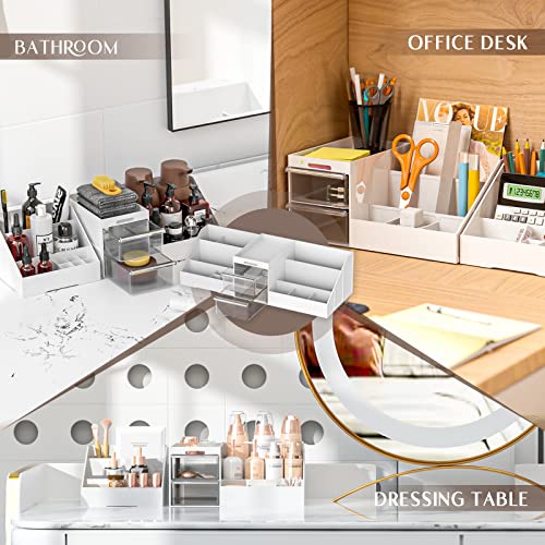 Large Capacity Makeup Organizer for Vanity in White/Clear