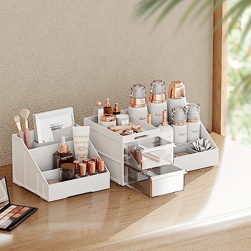 Large Capacity Makeup Organizer for Vanity in White/Clear