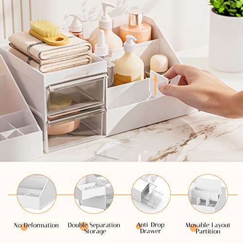 Large Capacity Makeup Organizer for Vanity in White/Clear