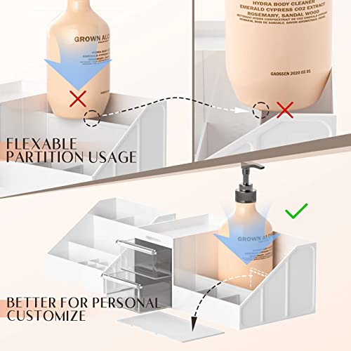 Large Capacity Makeup Organizer for Vanity in White/Clear