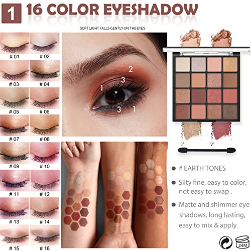 Organic Makeup Kit - Eyeshadow Palette, Brushes, Pencil