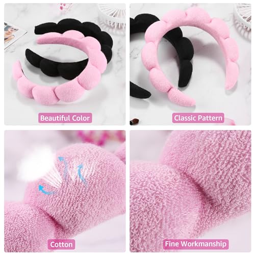 Organic Spa Headbands Set - Pink & Black
