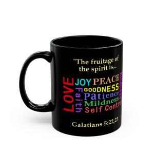 Inspirational Black Mug with Galatians 5:22-23 Design