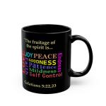 Inspirational Black Mug with Galatians 5:22-23 Design