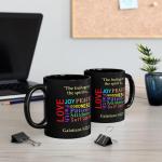 Inspirational Black Mug with Galatians 5:22-23 Design