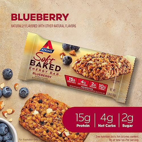 Atkins Blueberry Soft Baked Bars, 15g Protein, Low Carb
