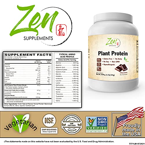 Zen Plant Protein-Chocolate 1.1LB - 23g Protein -Vegan, Gluten-Free