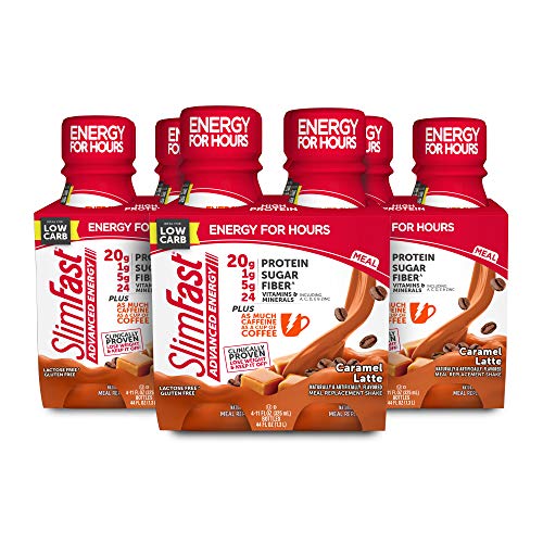 High Protein SlimFast Energy Shake, Caramel Latte, 4 Count