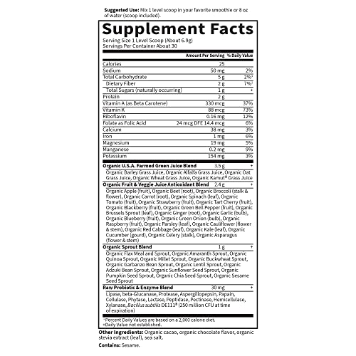 Raw Organic Perfect Food Green Superfood - Chocolate, 30 Servings