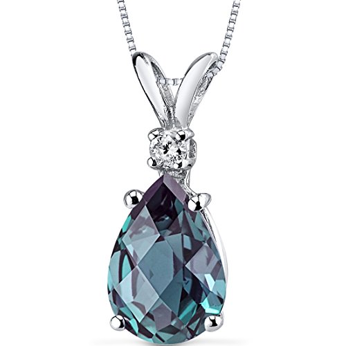 14K White Gold Created Alexandrite Diamond Teardrop Pendant