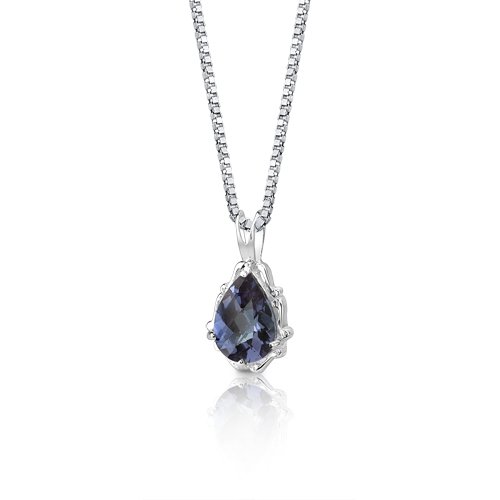 Simulated Alexandrite Teardrop Pendant Necklace, Sterling Silver 2.25ct
