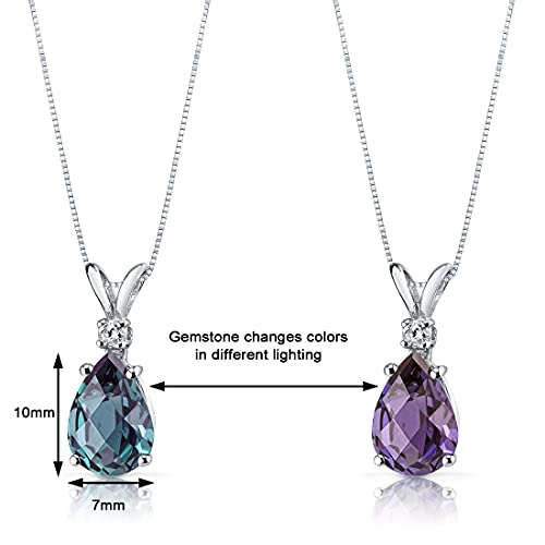 14K White Gold Created Alexandrite Diamond Teardrop Pendant