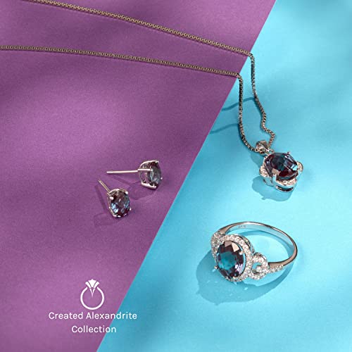 14K White Gold Created Alexandrite Diamond Teardrop Pendant