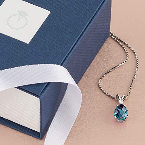 14K White Gold Created Alexandrite Diamond Teardrop Pendant