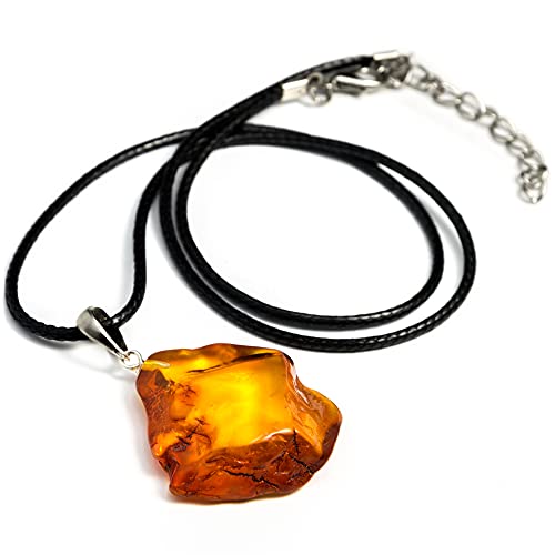 Unpolished Baltic Amber Pendant Necklace, Honey Color (Small/Large)