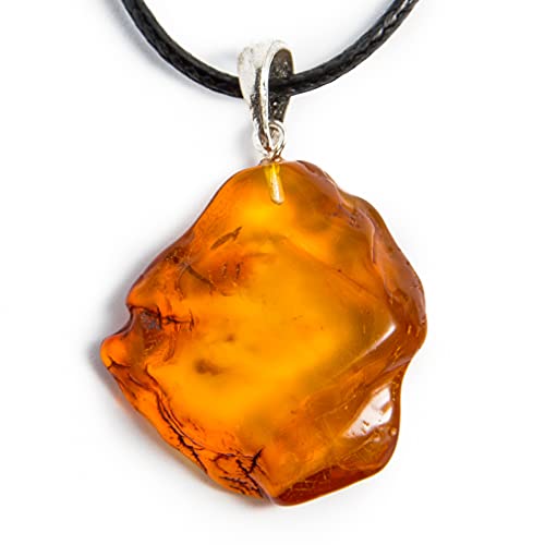Unpolished Baltic Amber Pendant Necklace, Honey Color (Small/Large)