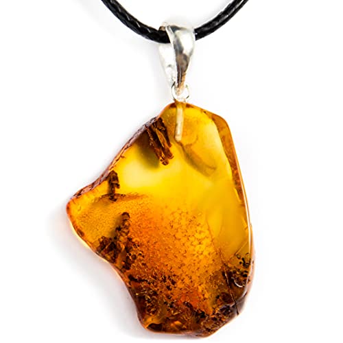 Unpolished Baltic Amber Pendant Necklace, Honey Color (Small/Large)