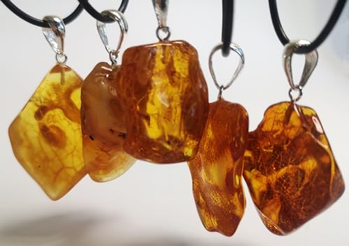 Unpolished Baltic Amber Pendant Necklace, Honey Color (Small/Large)