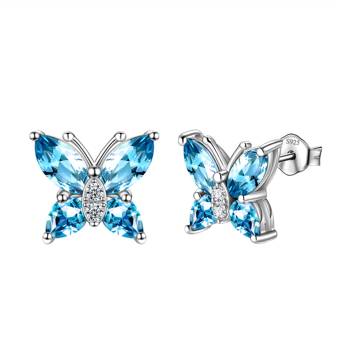 Aquamarine Zirconia Butterfly Earrings - March Birthstone Jewelry