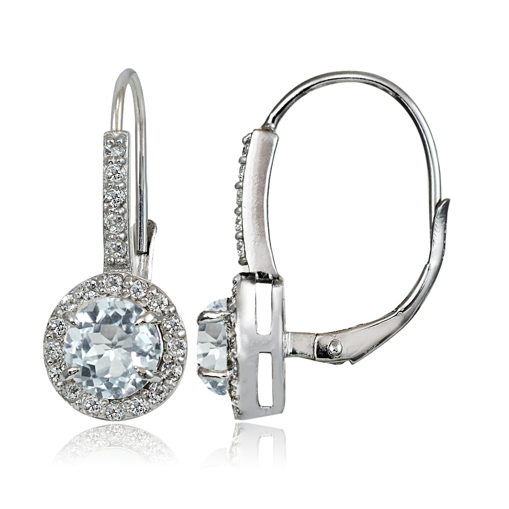 Aquamarine and White Topaz Sterling Silver Leverback Earrings