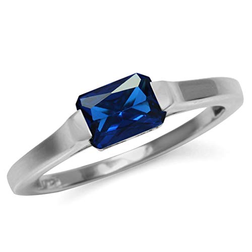 Octagon Blue Sapphire Sterling Silver Solitaire Ring, Size 8