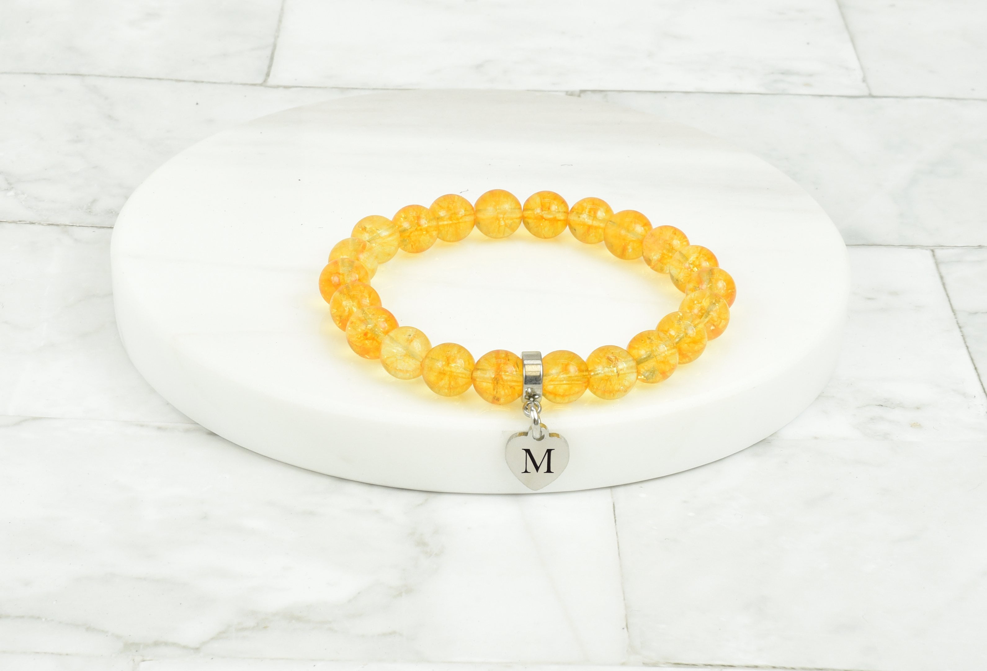 Pink Box Citrine Heart Initial Charm Bracelet for Women