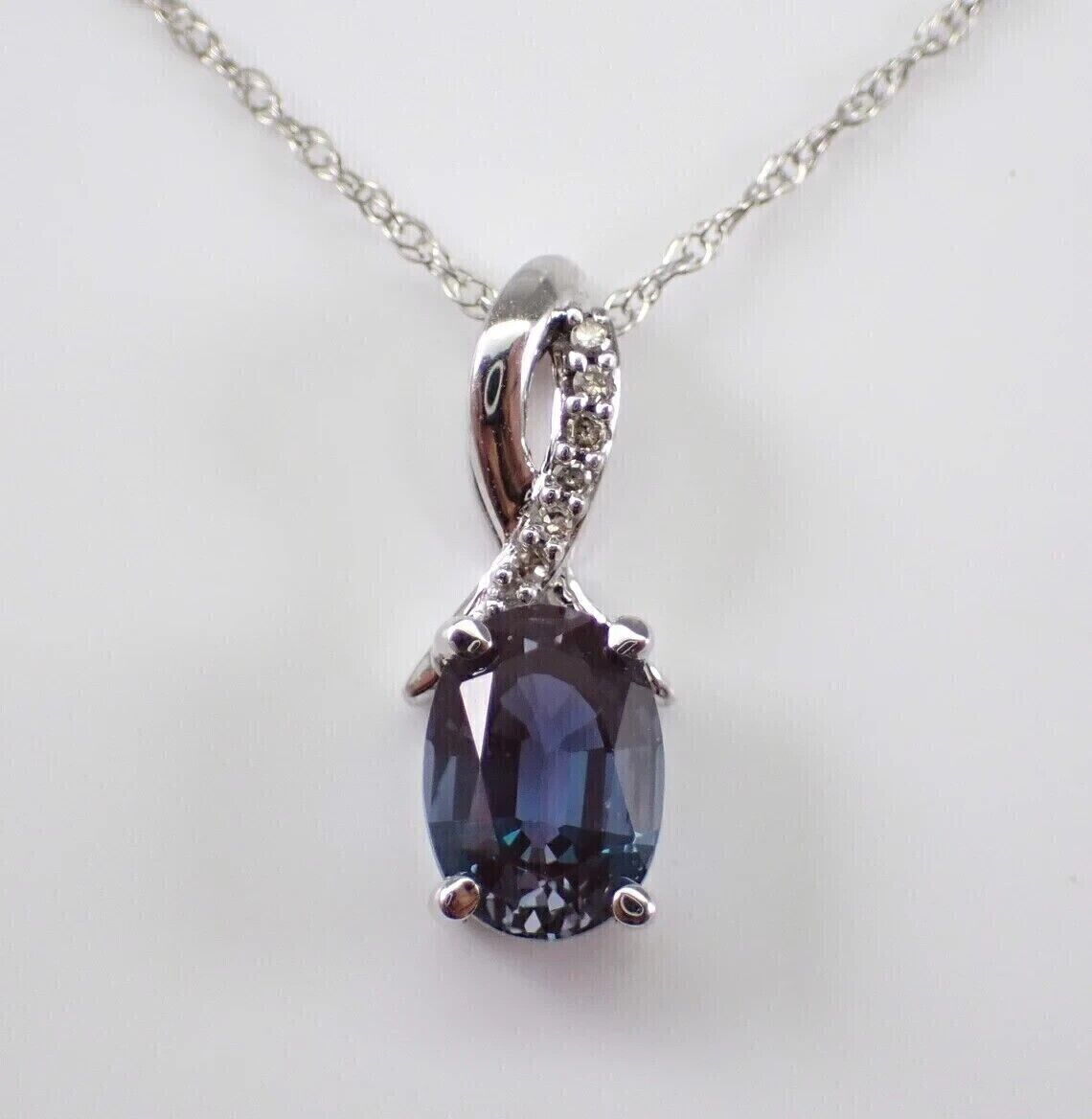 Lab Created Alexandrite Diamond Wedding Pendant 14K White Gold