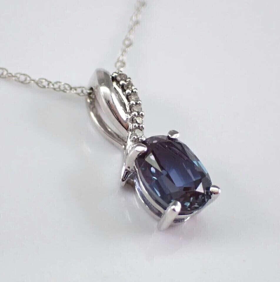 Lab Created Alexandrite Diamond Wedding Pendant 14K White Gold