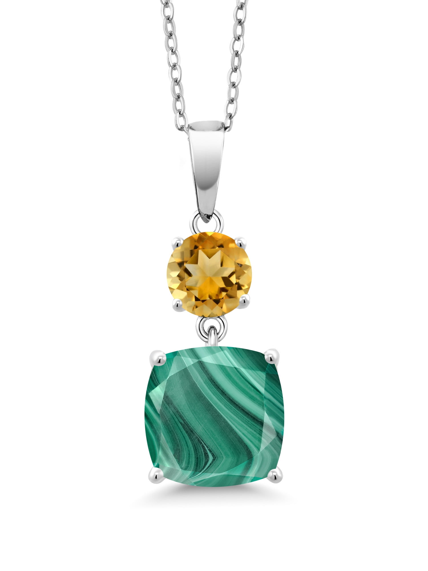 Green Malachite and Yellow Citrine Pendant Necklace Women