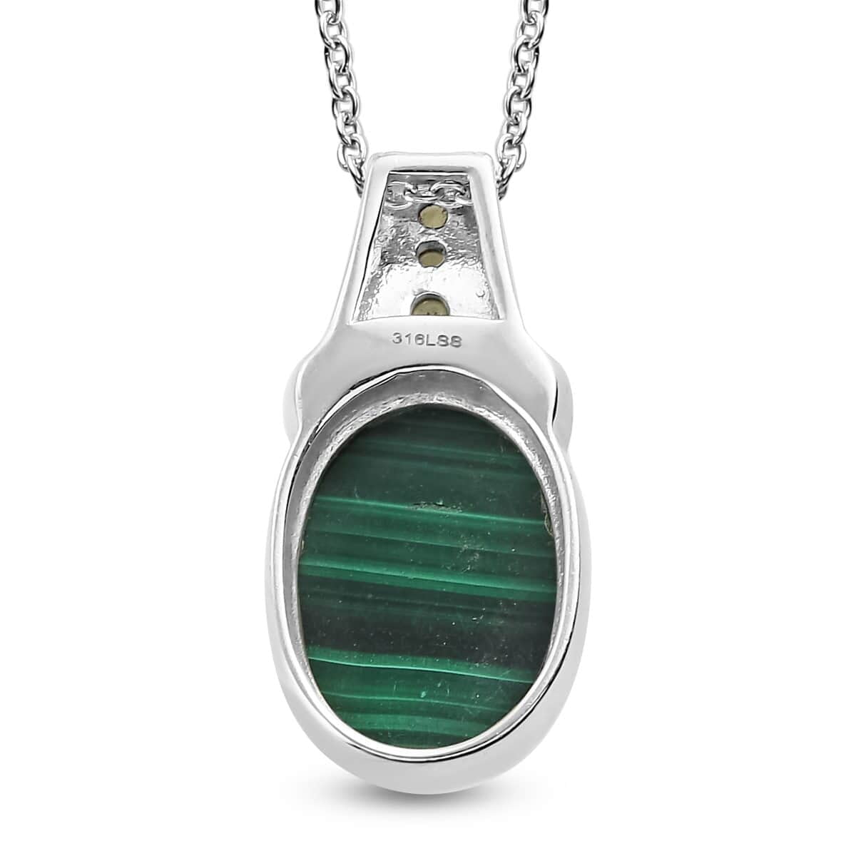 Stainless Steel Malachite Peridot Birthstone Pendant Necklace 20"" Women