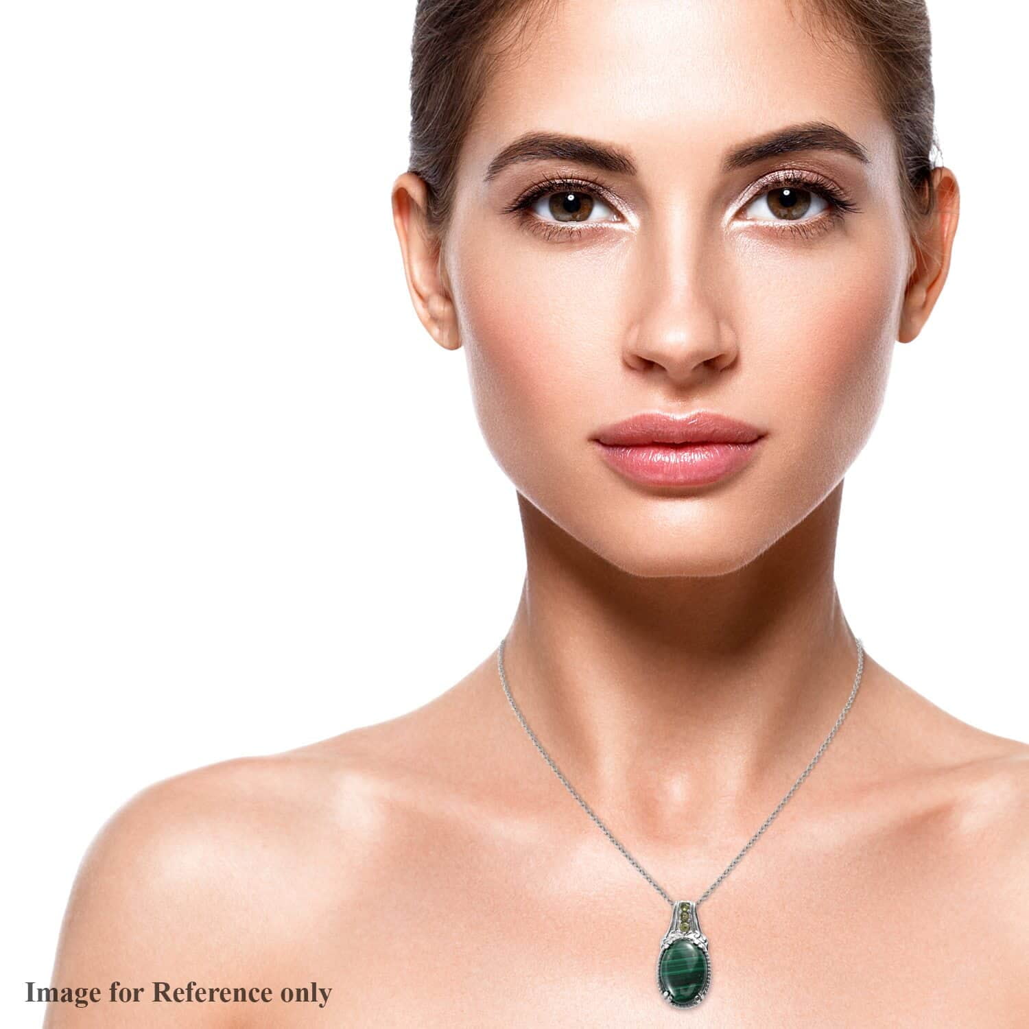 Stainless Steel Malachite Peridot Birthstone Pendant Necklace 20"" Women