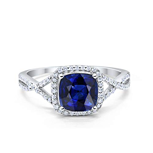 Blue Sapphire Halo Engagement Ring, Size-8