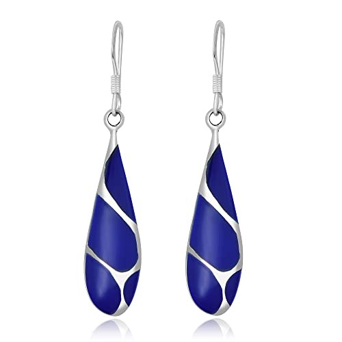 AeraVida Vintage Lapis Teardrop Birthstone Earrings Silver