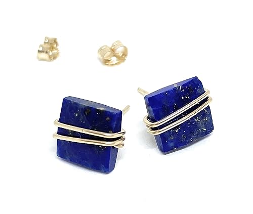 Lapis Lazuli Square Stud Earrings, 14k Gold Filled