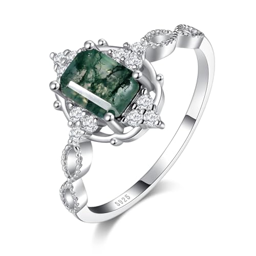 Angol Natural Moss Agate Silver Promise Ring Women
