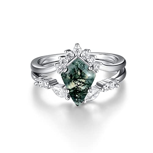 Moss Agate Gemstone Ring Set in Sterling Silver
