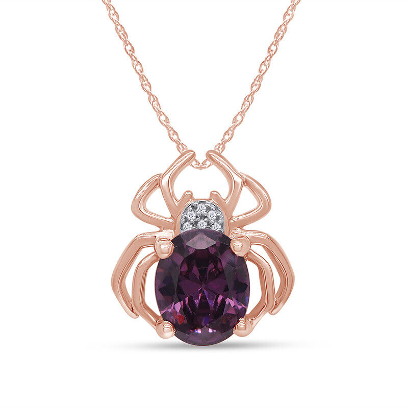 Amethyst Spider Pendant Necklace with Diamond in Rose Gold