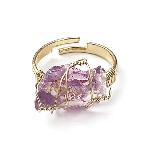 Irregular Quartz Crystal Gemstone Open Adjustable Ring - Purple
