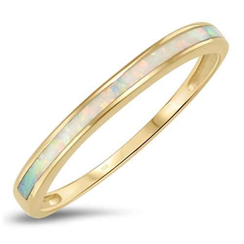 White Opal Inlay Band Ring in 10k Gold