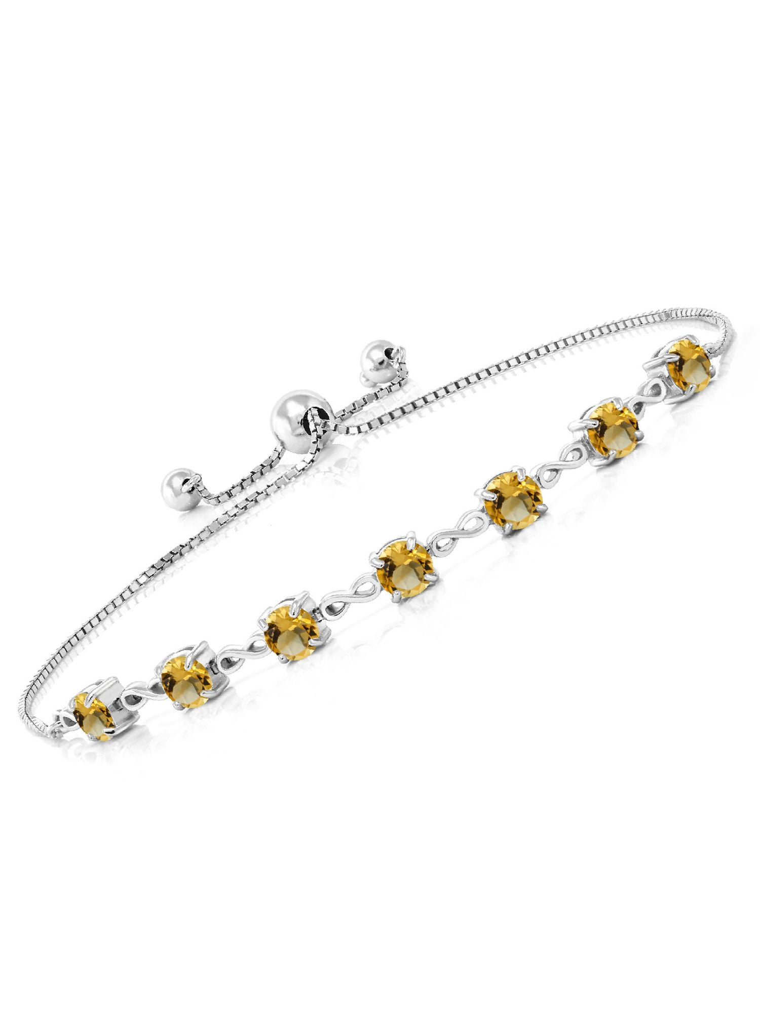 Round Yellow Citrine 925 Silver Tennis Bracelet - 2.24Ct
