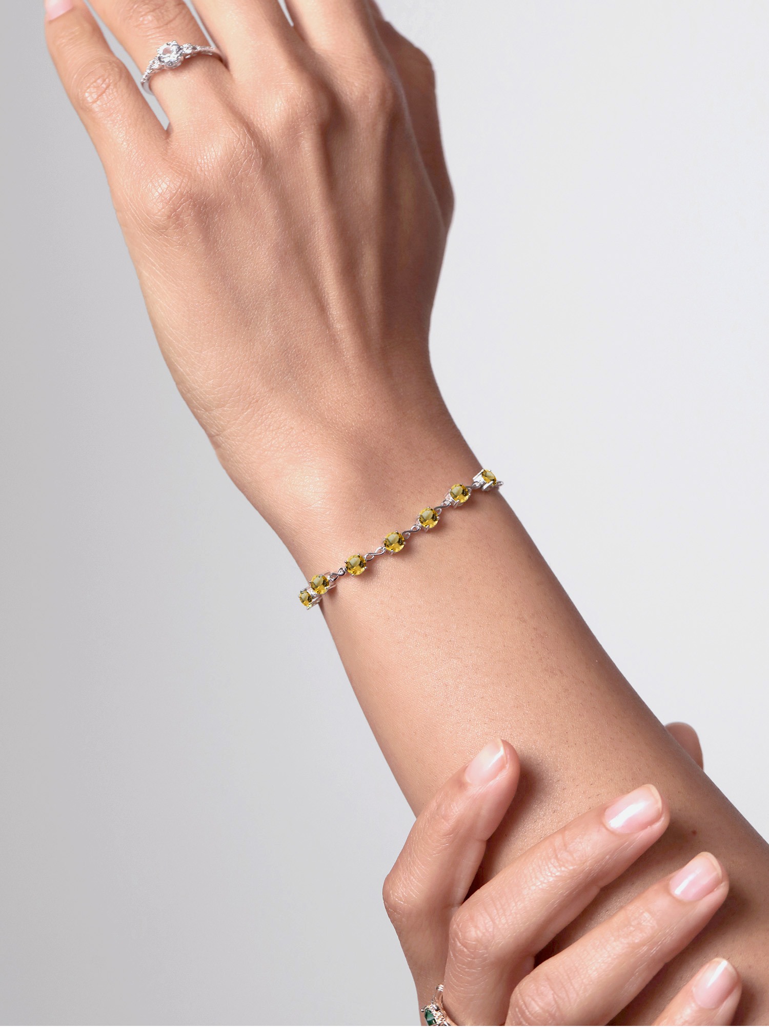 Round Yellow Citrine 925 Silver Tennis Bracelet - 2.24Ct